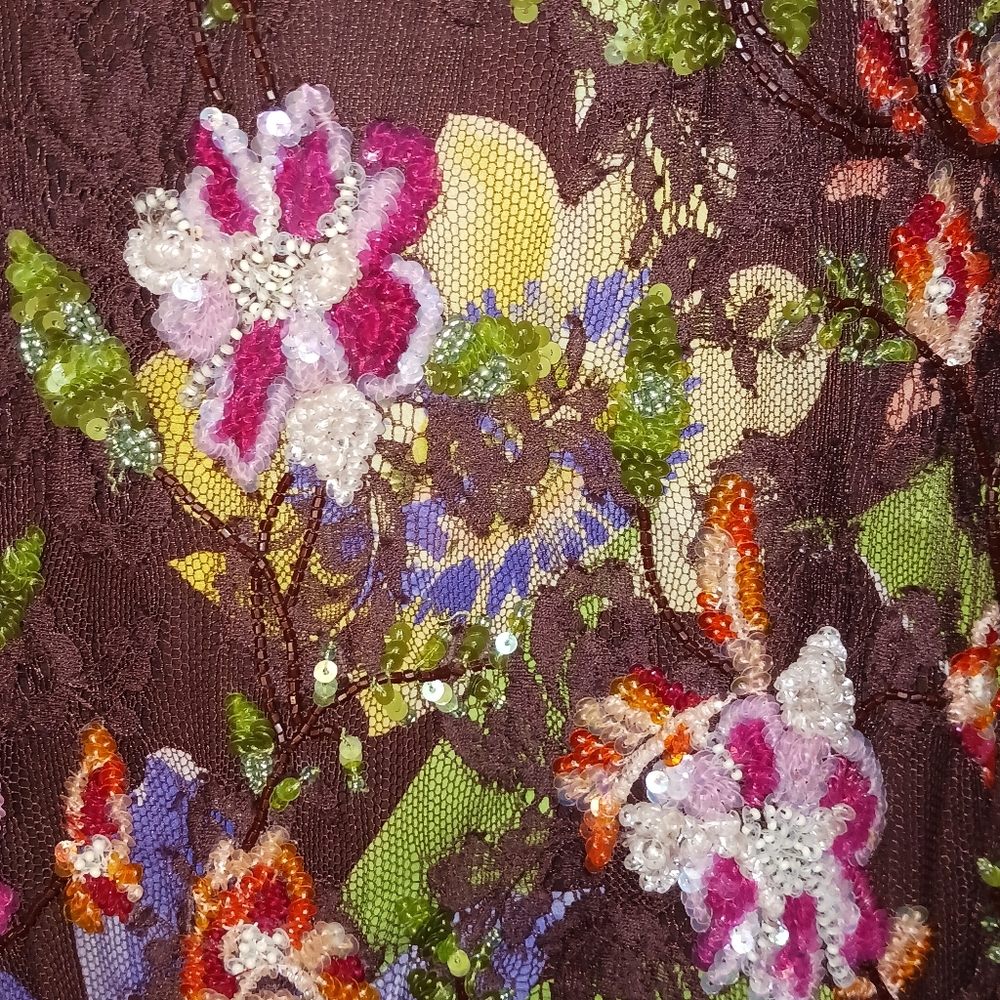 RALPH LAUREN Brown Sequin/Beads Floral Sleeveless Cocktail Dress Women's 2 NWT - Picture 11 of 16